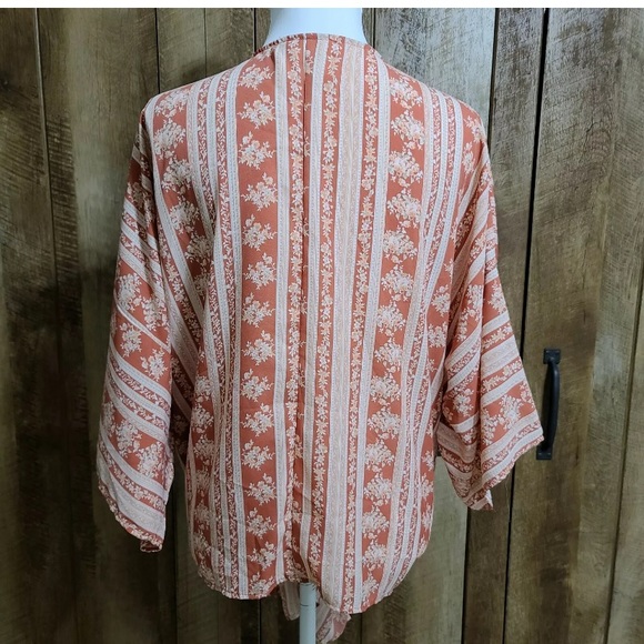 Vintage Boho Tunic Cardigan Kimono Top Pink Cream - Picture 5 of 16